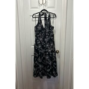 Vintage Y2K NWT Evan Picone Halter Dress Black/White Floral Size 16